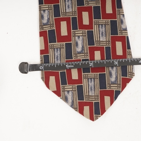 Brooks Brothers Makers All Silk Red‎ with Geometric Rectangular Pattern Tie​ - Picture 5 of 5